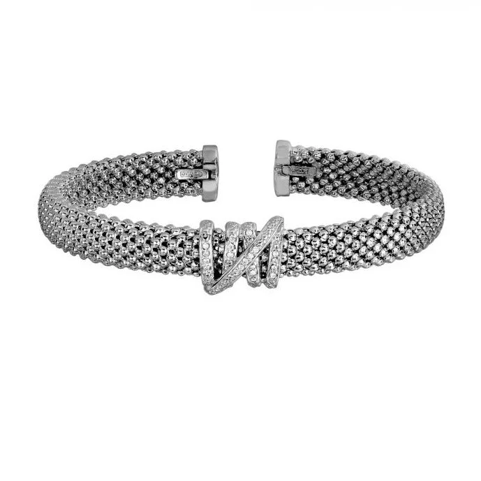 Women’s polished bracelet-Diamond Tally Cuff Bangle in Sterling Silver