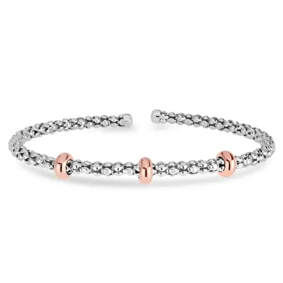 Women’s infinity bangle-Popcorn Rhondel Bangle in Sterling Silver & 18K Rose Gold