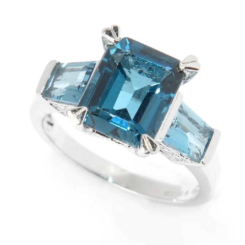 Women’s modern ring-925 Sterling Silver London Blue Topaz 3-Stone Ring