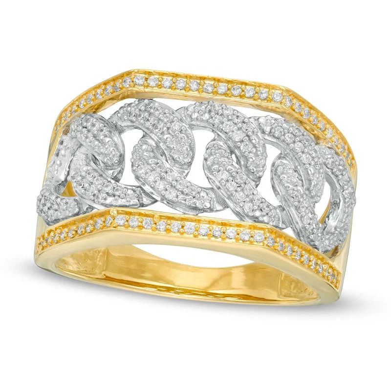 Women’s statement engagement rings-Men's 0.50 CT. T.W. Natural Diamond Chain Link Ring in Solid 10K Two-Tone Gold