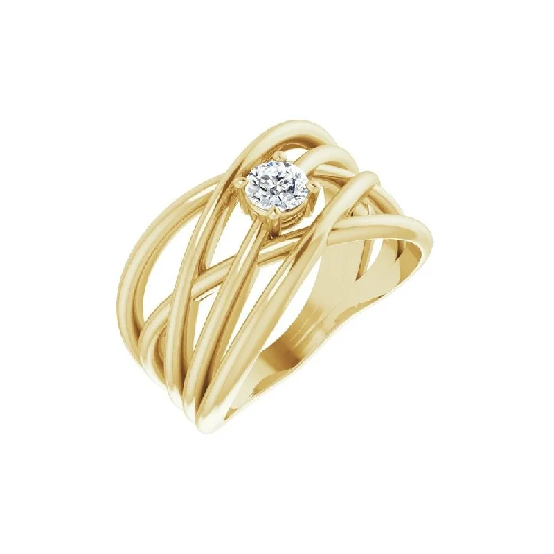 Women’s romantic ring-14K Yellow Gold 1/4 CT Diamond Solitaire Criss-Cross Ring for Women