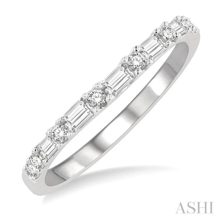 Women’s gemstone engagement rings-1/3 ctw Baguette and Round Cut Diamond Wedding Band in 14K White Gold