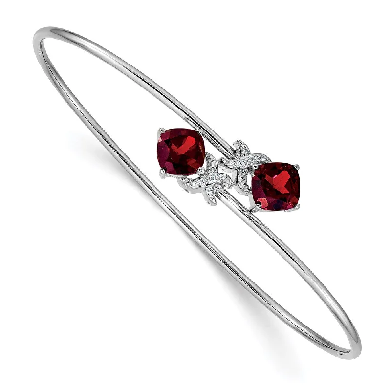 Women’s custom bracelet-14k White Gold .03ct Diamond and Garnet Flexible Bangle-WBC-BM4503-GA-003-WA