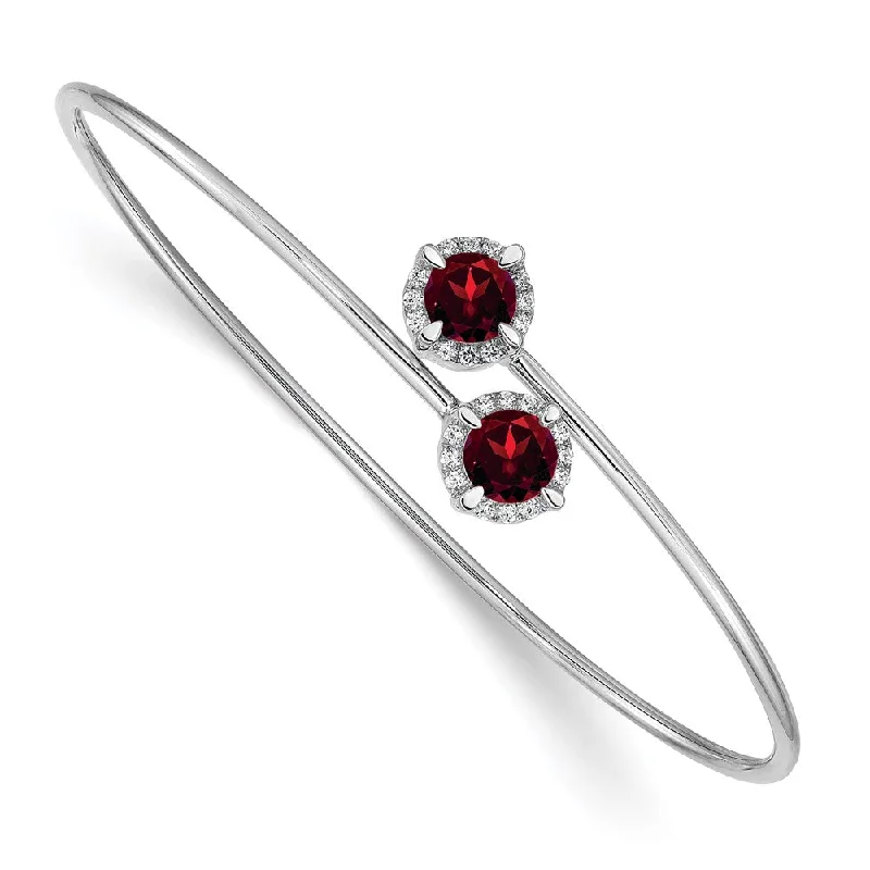 Women’s fashion bracelet-14k White Gold Garnet and Diamond Flexible Bangle-WBC-BM4506-GA-012-WA