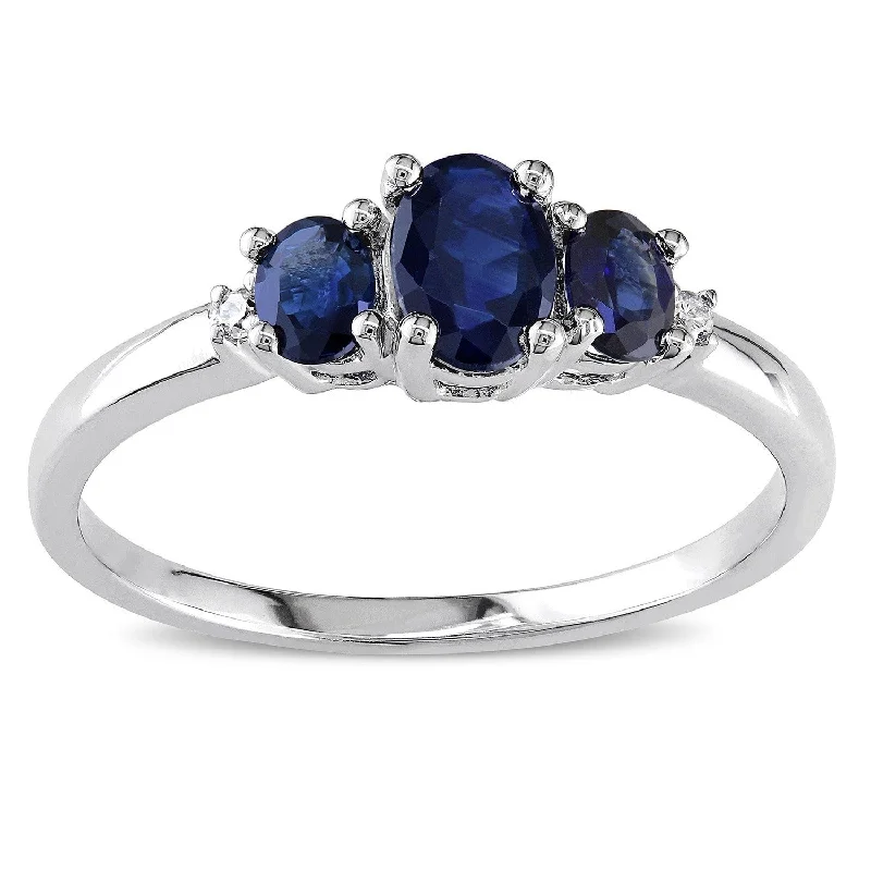 Women’s bold ring-Miadora 10k White Gold Blue Sapphire and Diamond 3-stone Ring