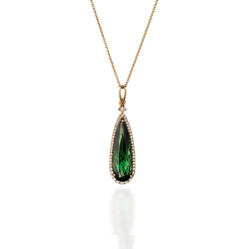 Women’s fashion necklace-Giardino Collection Pear Cut Green Tourmaline and Diamond Pendant