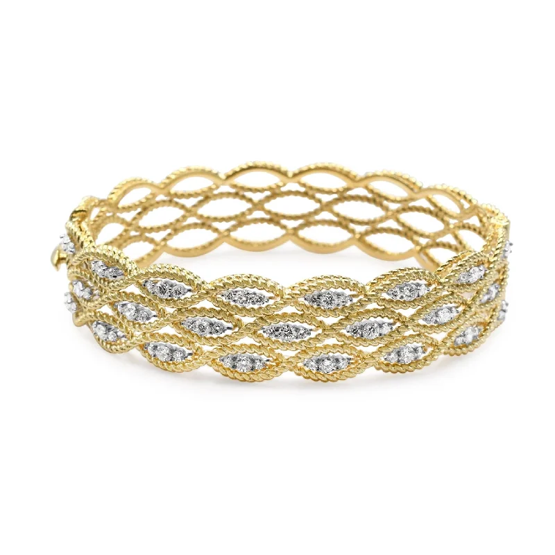 Women’s bangle bracelet set-Roberto Coin Brilliant Cut Diamond Woven Design Bangle