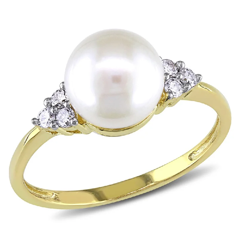 Women’s floral ring-Miadora 10k Yellow Gold Cultured Freshwater Pearl and 1/8ct TDW Diamond Ring (7.5-8 mm) (H-I, I2-I3)