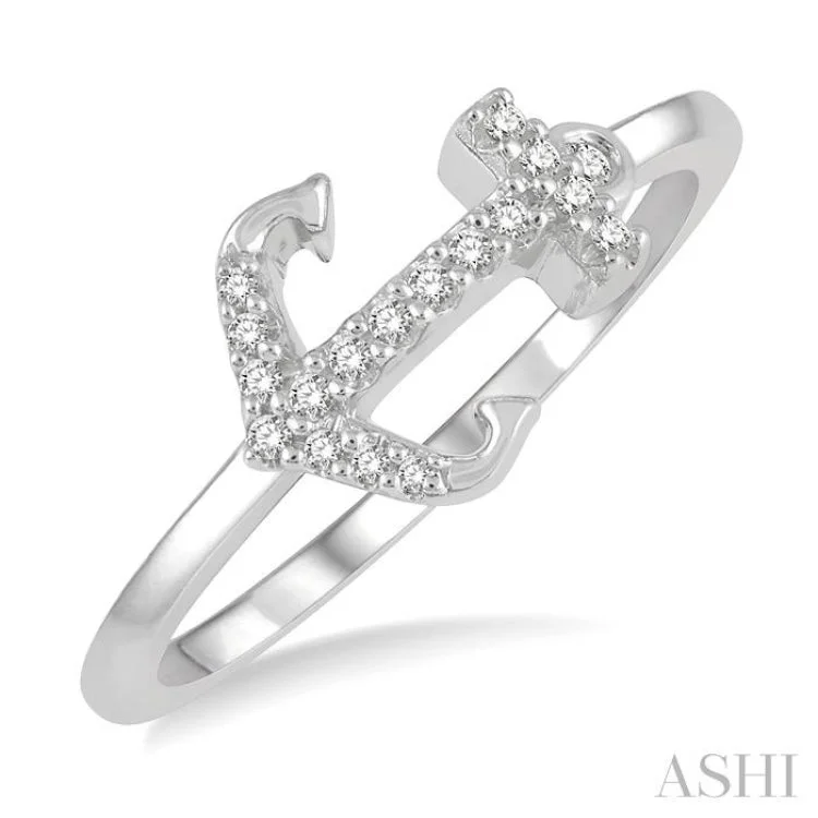 Women’s customized engagement rings-1/10 ctw Anchor Charm Round Cut Diamond Petite Fashion Ring in 10K White Gold