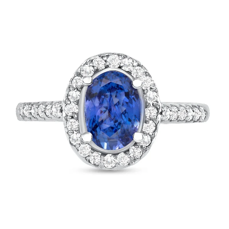 Women’s modern diamond ring-1.43 ct Tanzanite and Diamond Ring in 14k White Gold