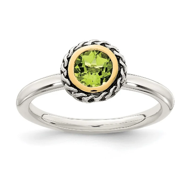 Women’s statement ring-Curata 925 Sterling Silver With 14k Polished Peridot Ring