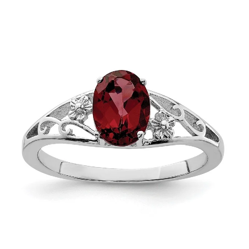 Women’s classic solitaire ring-Curata 925 Sterling Silver Oval Polished Open back Garnet Ring