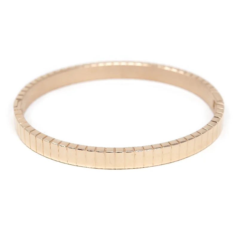 Women’s gold bangle bracelet-6mm STRIPED Rose Gold Plated Stainless Steel Bangle