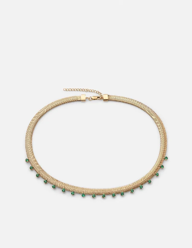 Women’s personalized necklace-Esme Emerald Choker, Gold Vermeil