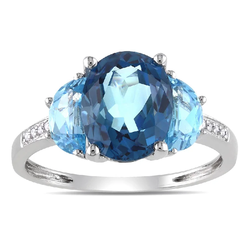 Women’s geometric ring-Miadora Sterling Silver 4 1/6ct TGW London Blue Topaz and Diamond Accent Cocktail Ring