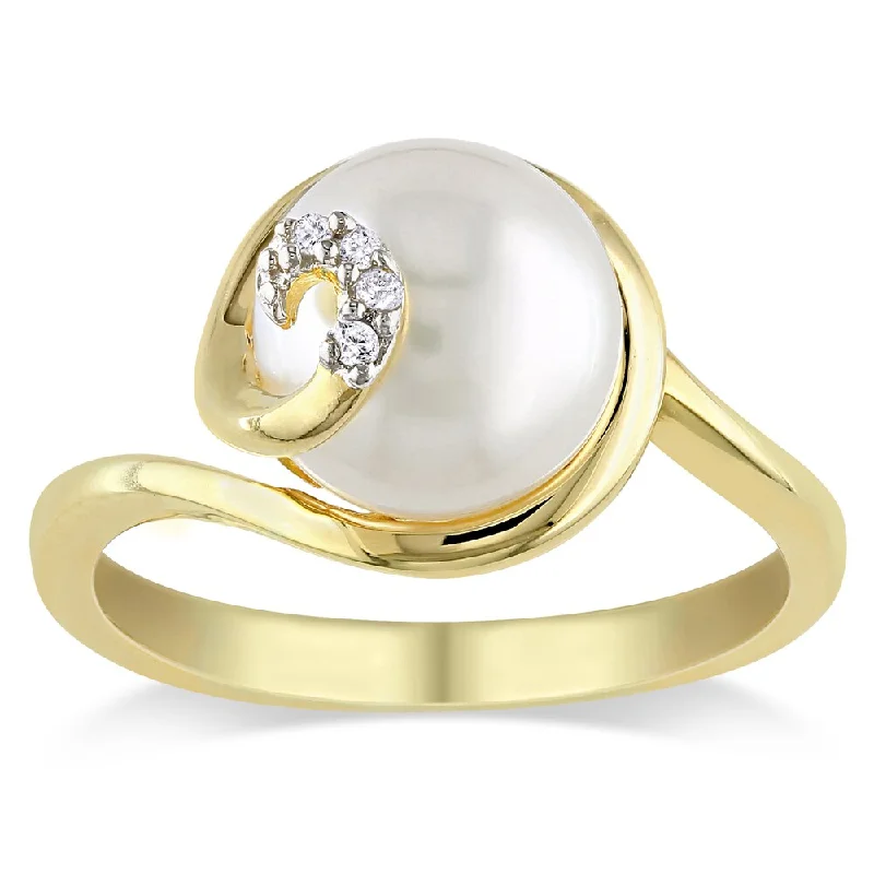 Women’s vintage-inspired ring-Miadora Gold Over Sterling Silver Freshwater Pearl and Diamond Accent Ring