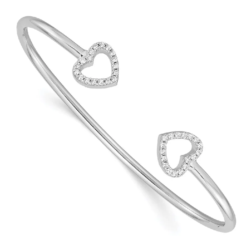 Women’s timeless bracelet-Sterling Silver Rhodium-plated CZ Heart Cuff Bangle-WBC-QB1180