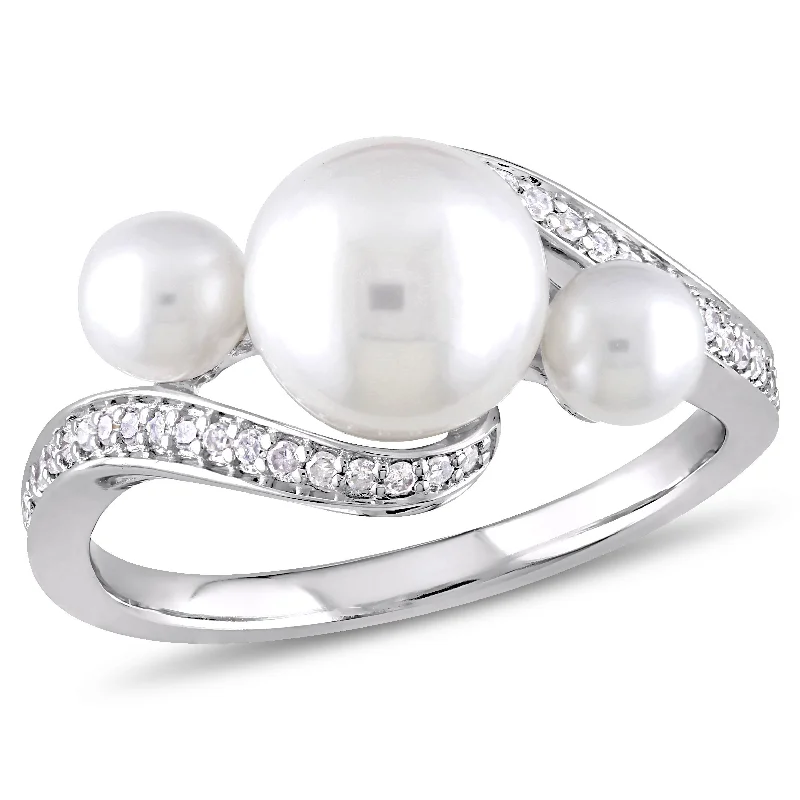 Women’s heart diamond ring-Miadora 10k White Gold Cultured Freshwater Pearl 1/6ct TDW Diamond Bypass Ring (8-9mm)