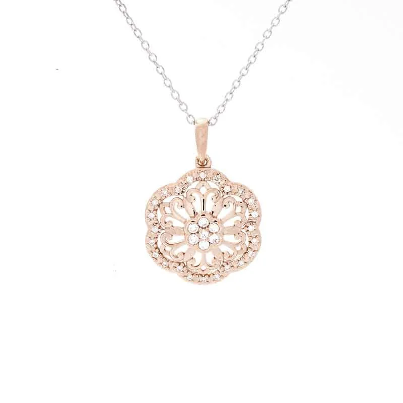 Women’s birthstone necklace-Flower Diamond Accent Pendant