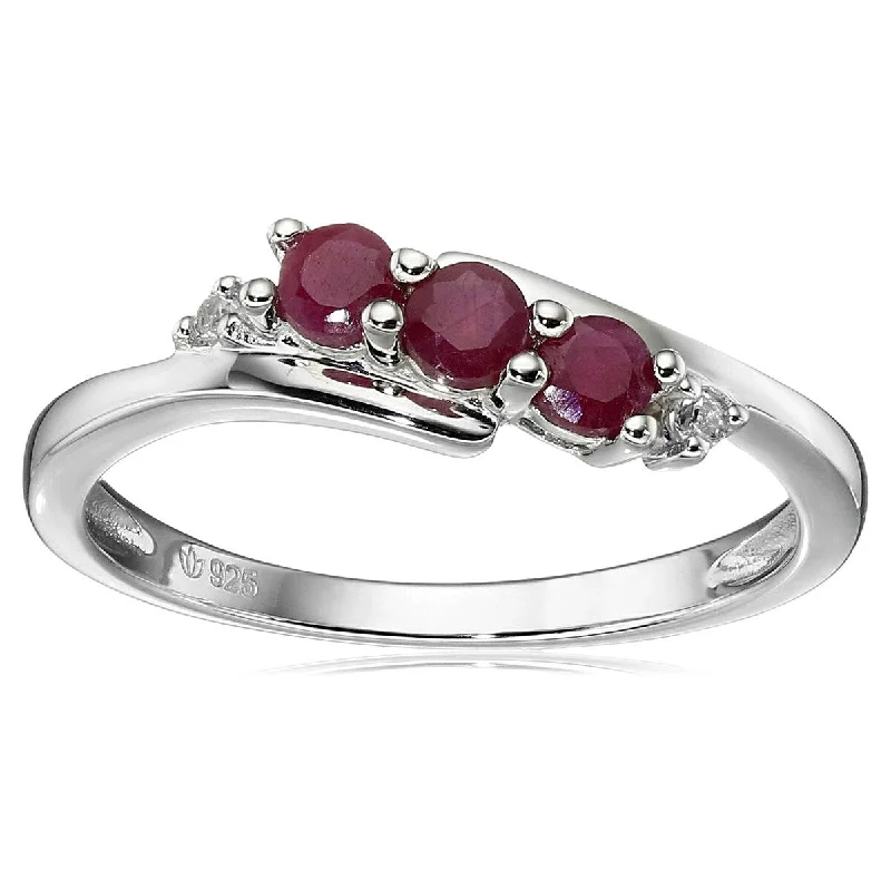 Women’s sterling silver ring-925 Sterling Silver Indian Ruby and Created White Sapphire Ring