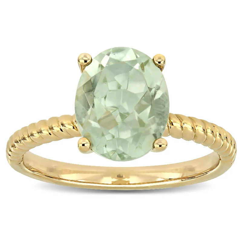 Women’s heart-shaped ring-Oval-Cut Green Amethyst Solitaire Twist Ring in 14k Yellow Gold by Miadora