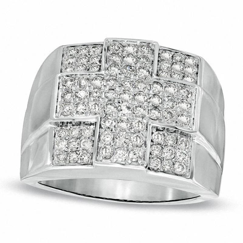 Women’s platinum diamond engagement rings-Men's 1.5 CT T.W. Natural Diamond Cross Ring in Solid 10K White Gold