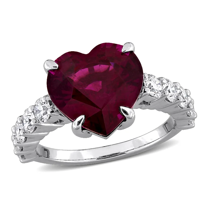 Women’s boho ring-Miadora 6 1/3ct TGW Rhodolite and 1 1/10 ct TW Diamond Heart Ring in 14K White Gold