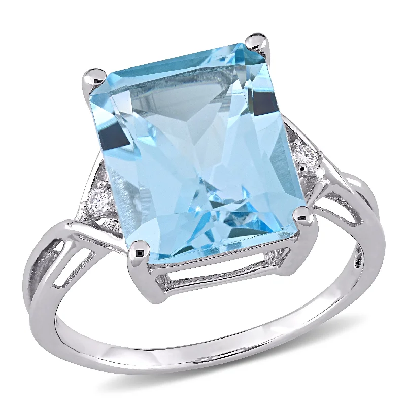 Women’s heart diamond ring-Miadora Sterling Silver 7 1/2ct TGW Octagon-cut Blue and White Topaz 3-stone Cocktail Ring