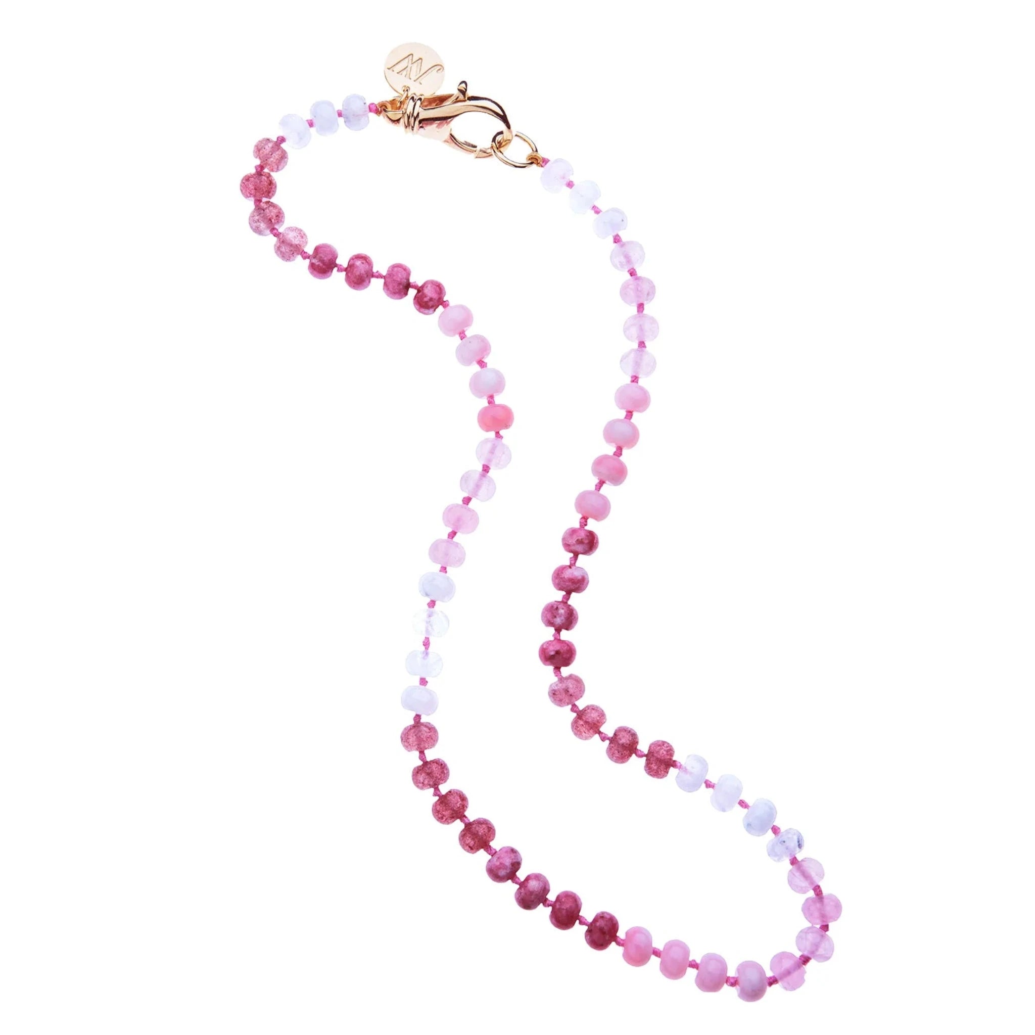 Women’s layered necklace-Jane Win Pink Ombre Carved Stone Beaded Necklace