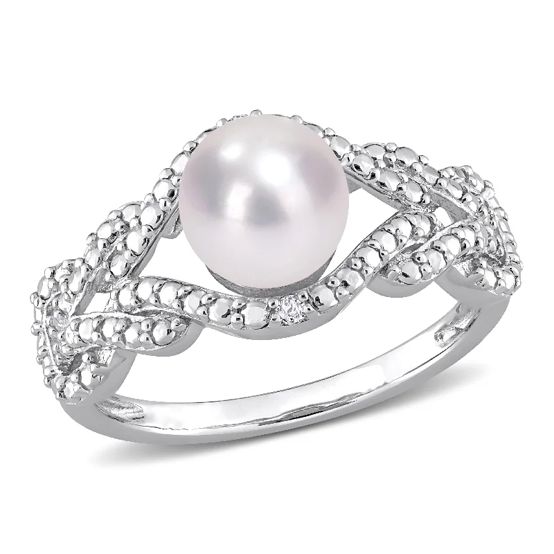 Women’s engagement ring-Miadora 7-7.5mm Cultured Freshwater Pearl and Diamond Accent Infinity Ring in Sterling Silver