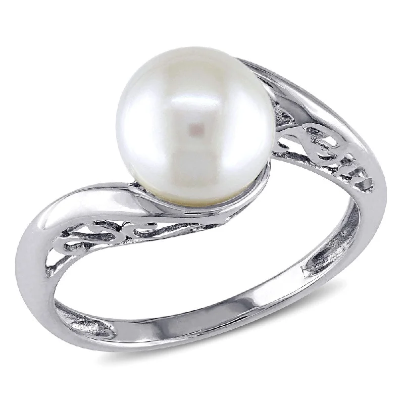 Women’s modern diamond ring-Miadora 10k White Gold Cultured Freshwater Pearl Ring (8-8.5 mm)