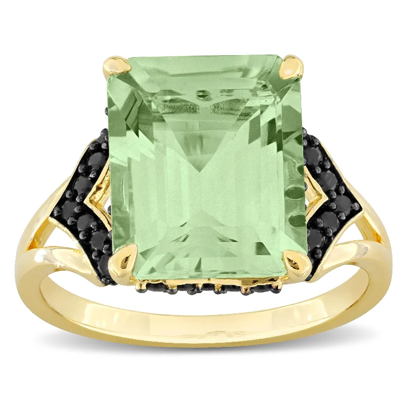 Women’s engraved ring-Miadora 5 4/5ct TGW Green Quartz and Black Sapphire Cocktail Ring in Yellow Plated Sterling Silver