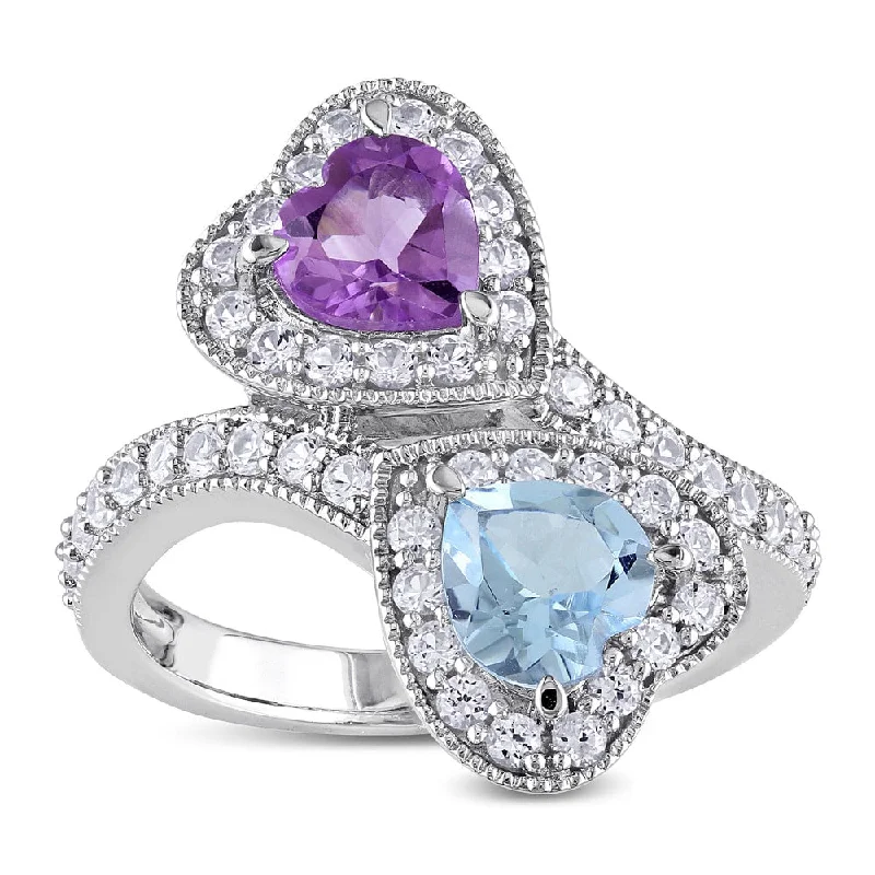 Women’s stylish statement ring-Miadora Sterling Silver 2 1/2ct TGW Multi-gemstone Double Heart Ring