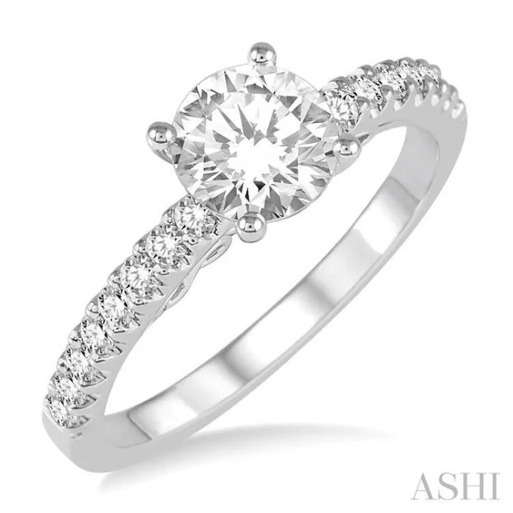 Women’s halo ring engagement rings-1/4 Ctw Round Shape Semi-Mount Diamond Engagement Ring in 14K White Gold