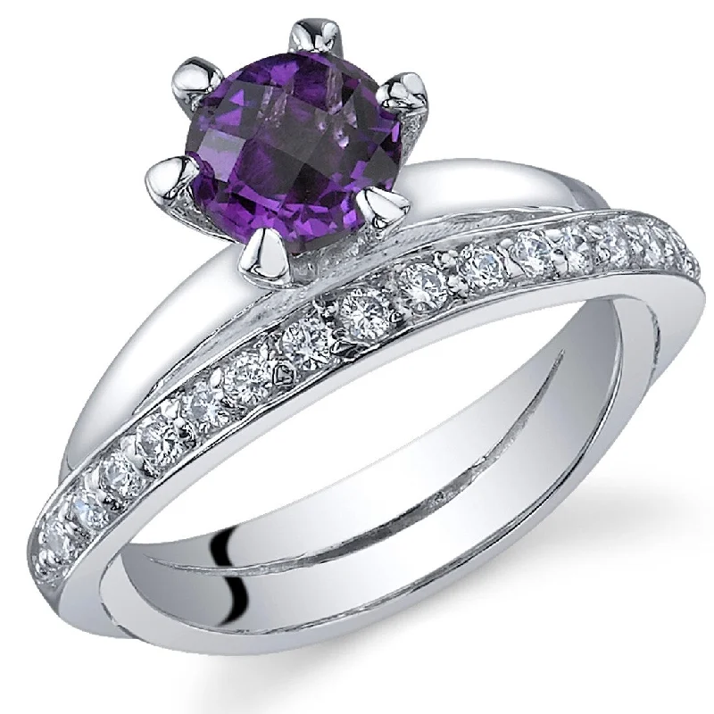 Women’s luxury engagement ring-Sterling Silver 0.75 ct Amethyst Birthstone Ring