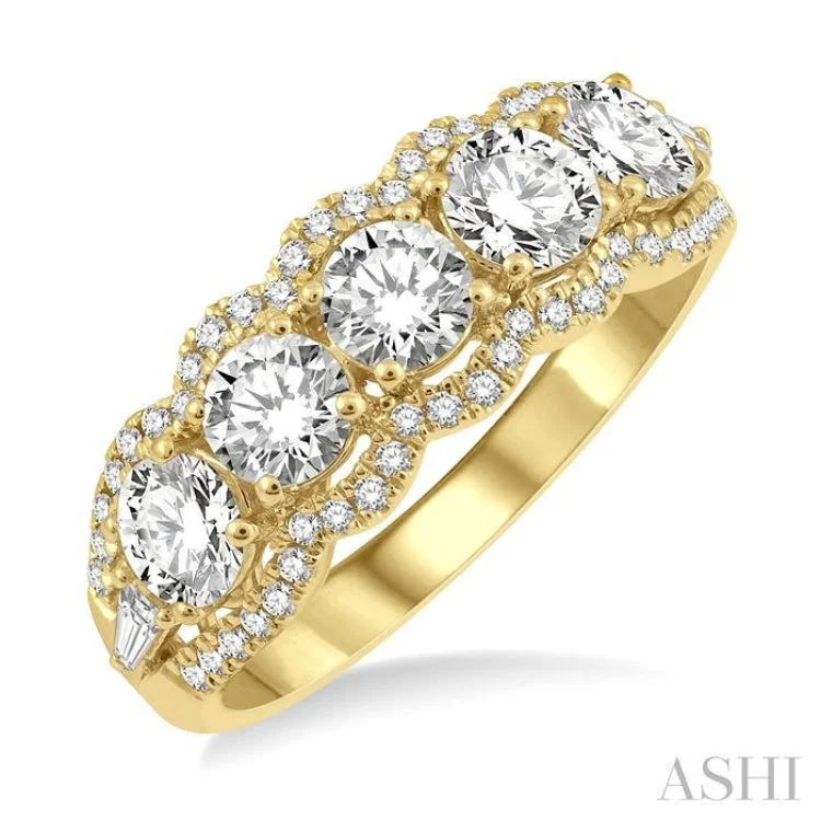 Women’s antique engagement rings with diamonds-1 1/2 Ctw Baguette and Round Cut Diamond Fashion Ring in 14K Yellow Gold