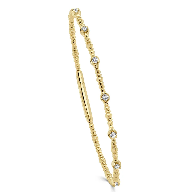 Women’s sterling silver bracelet-Diamond Large Station Flexible Bangle in 14K Yellow Gold