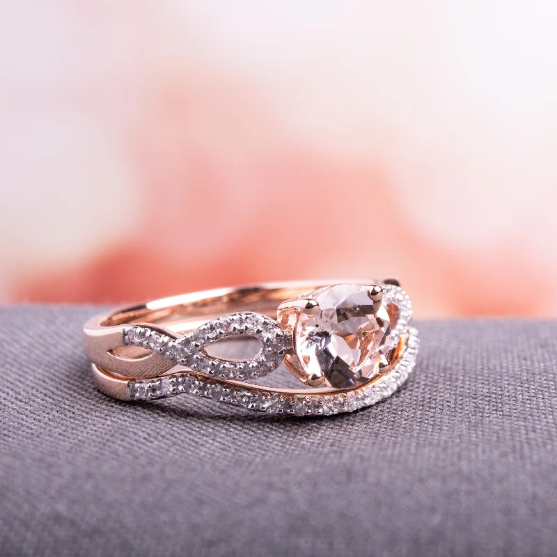 Women’s simple diamond ring-Miadora Signature Collection 10k Rose Gold Morganite and 1/6ct TDW Diamond Bridal Ring Set