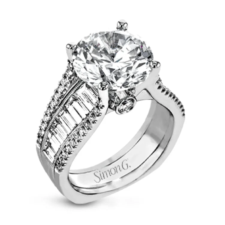 Women’s twisted band engagement rings-Crafted from 18k white gold, this modern engagement ring commands attention with 1.48 cttw of Baguette diamonds in combination with .39 cttw of round diamonds.