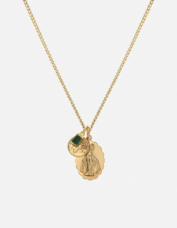 Women’s oval pendant necklace-Mini Saints Agate Trilogy Necklace, Gold Vermeil