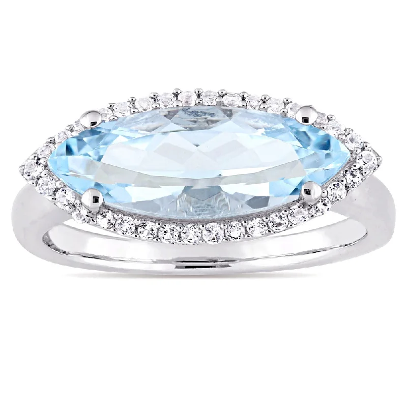 Women’s radiant cut diamond ring-Miadora Sterling Silver Marquise-Cut Sky-Blue Topaz and White Topaz Halo Cocktail Ring