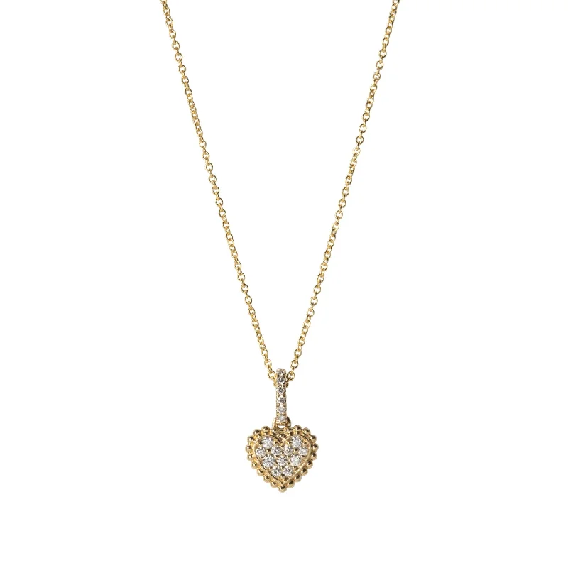 Women’s minimalist gold necklace-Diamond 14K Yellow Gold Beaded Heart Pendant Necklace