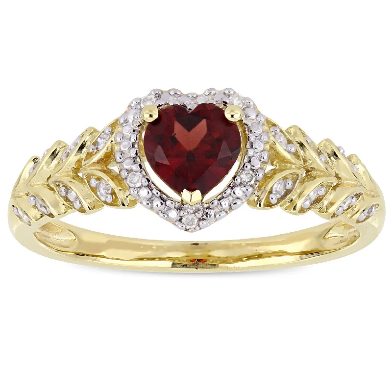 Women’s wedding ring-Miadora 10k Yellow Gold Garnet and Diamond Heart Halo Ring