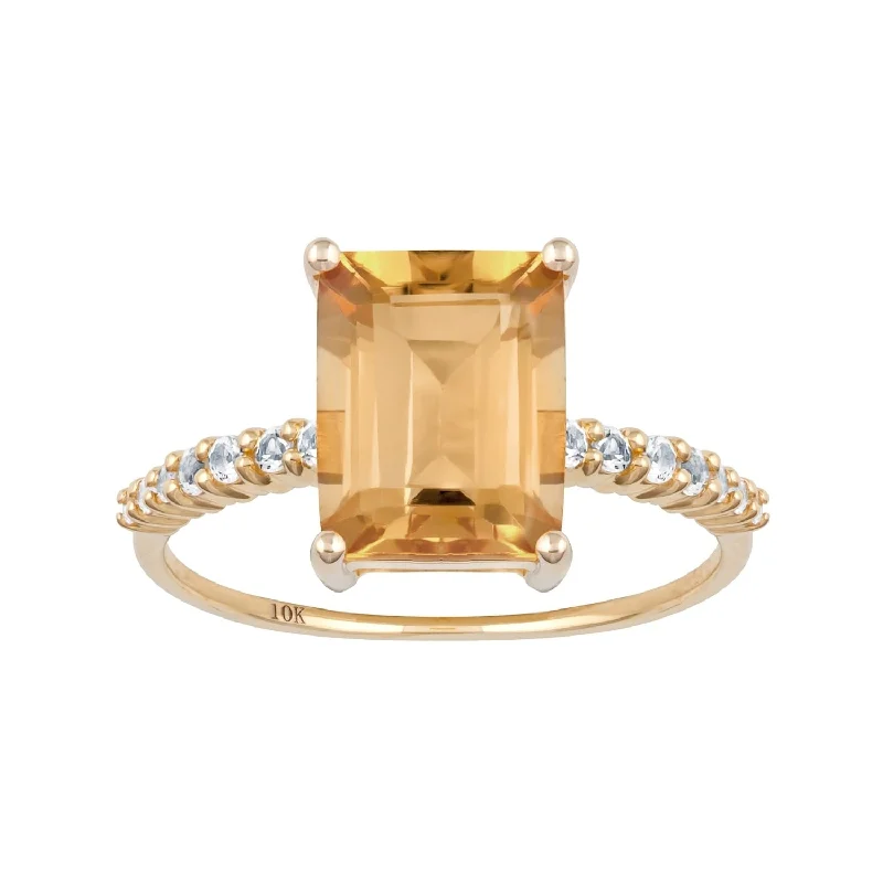 Women’s custom ring-Viducci 10k Yellow Gold Emerald-Cut Citrine and White Topaz Ring