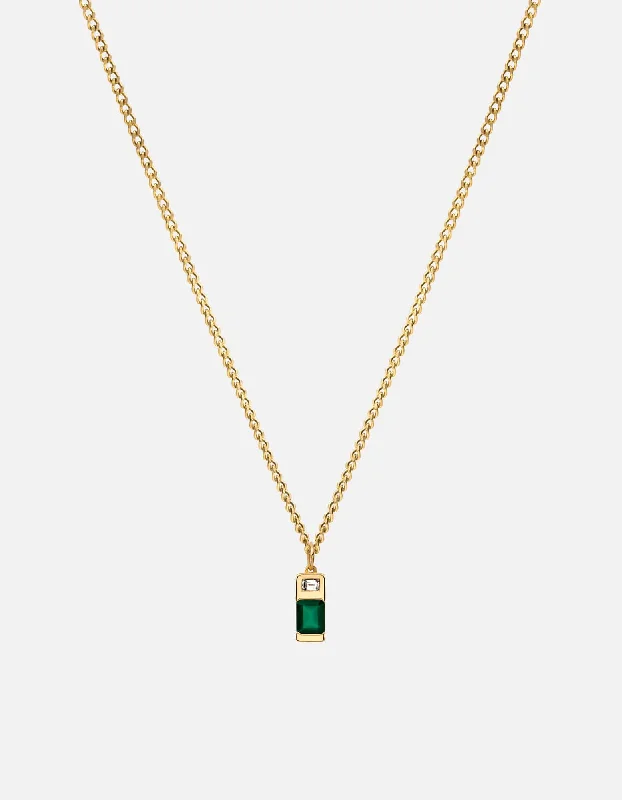 Women’s long chain necklace-Everett Agate Necklace, Gold Vermeil/Baguette Sapphire