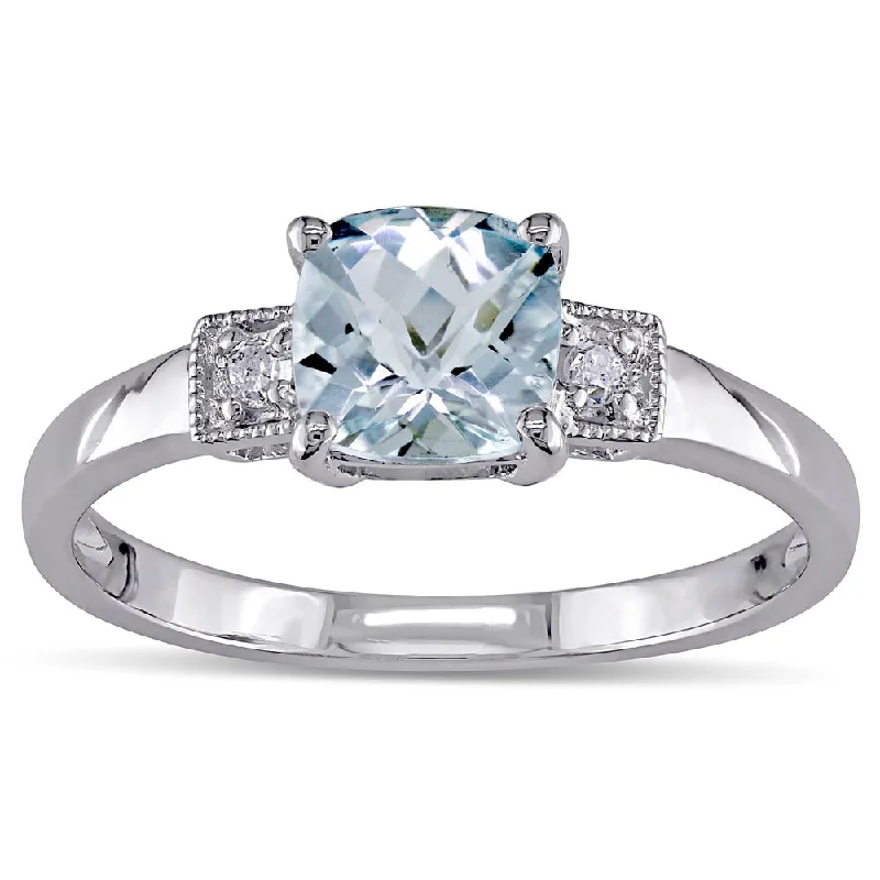 Women’s heart diamond ring-Miadora Sterling Silver Aquamarine and Diamond Fashion Ring