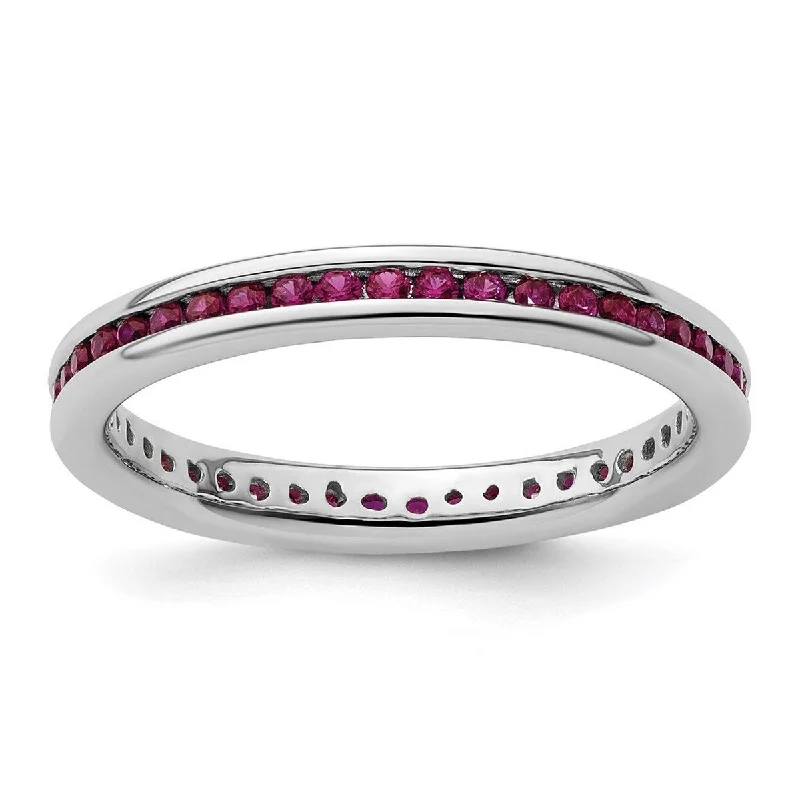 Women’s gemstone cluster ring-Curata 2.5mm 925 Sterling Silver Channel set Stackable Expressions Polished Created Ruby Ring