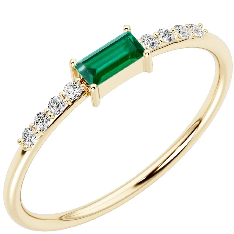 Women’s sapphire ring-14k Gold Plated Sterling Silver 1.06 ct Emerald and Lab Diamond Stackable Ring