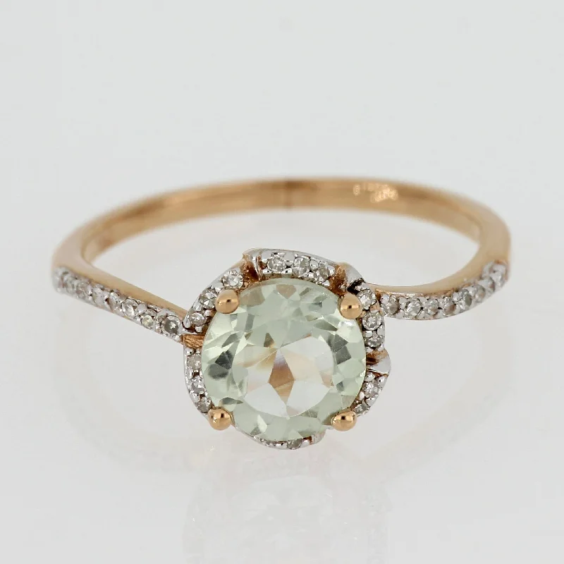 Women’s sapphire wedding ring-Green Amethyst and 1/10ct TDW Diamond Floral Halo Ring in 14k Rose Gold by Miadora - Purple