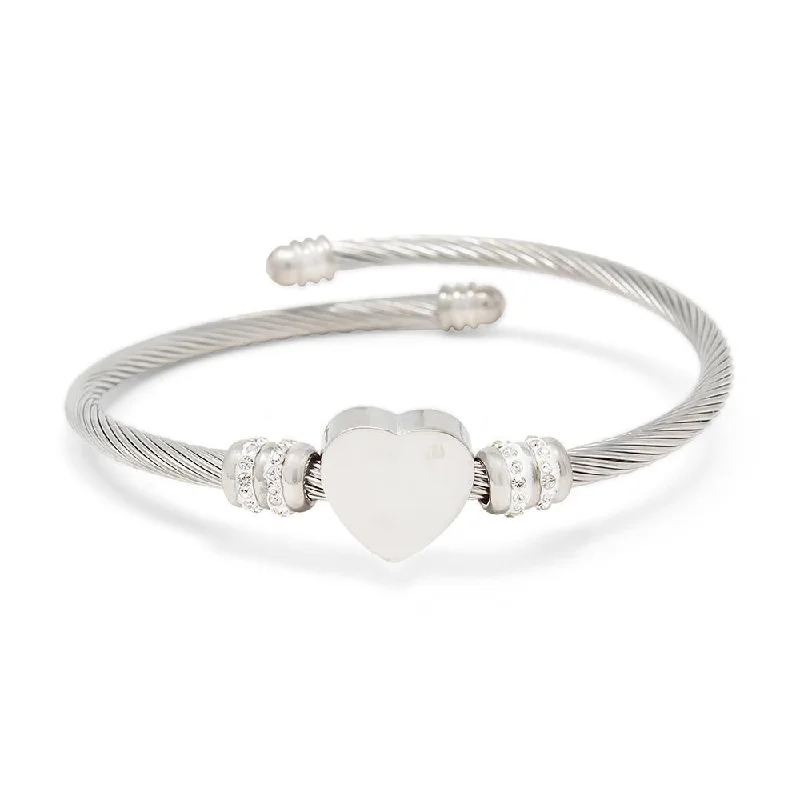 Women’s butterfly bracelet-Stainless Steel Heart with Pave Station Cable Bangle